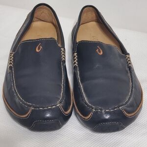 OlyKai Lokahi Driving Moccasin Loafers Black Leather Slip On Men's   10
